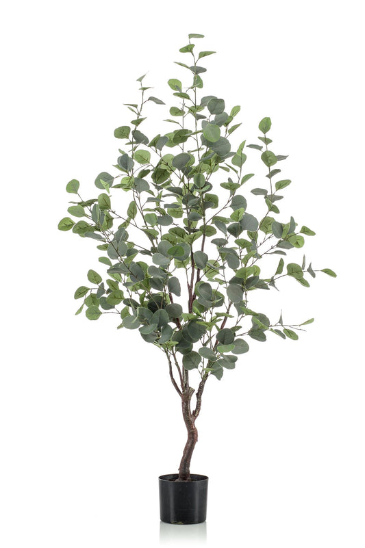 Kunstplant Eucalyptus 120cm – Blauwe Gomboom met realistische groene en zilveren bladeren voor woonkamer of kantoor