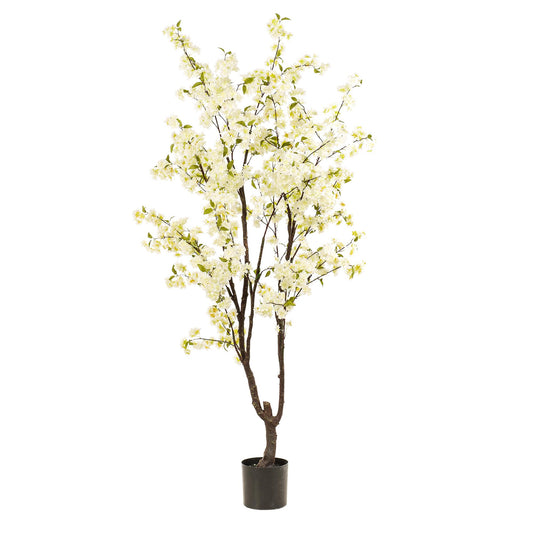 Kunst Kersenbloesem 210cm – Prunus wit met levensechte bloemen voor woonkamer of kantoor