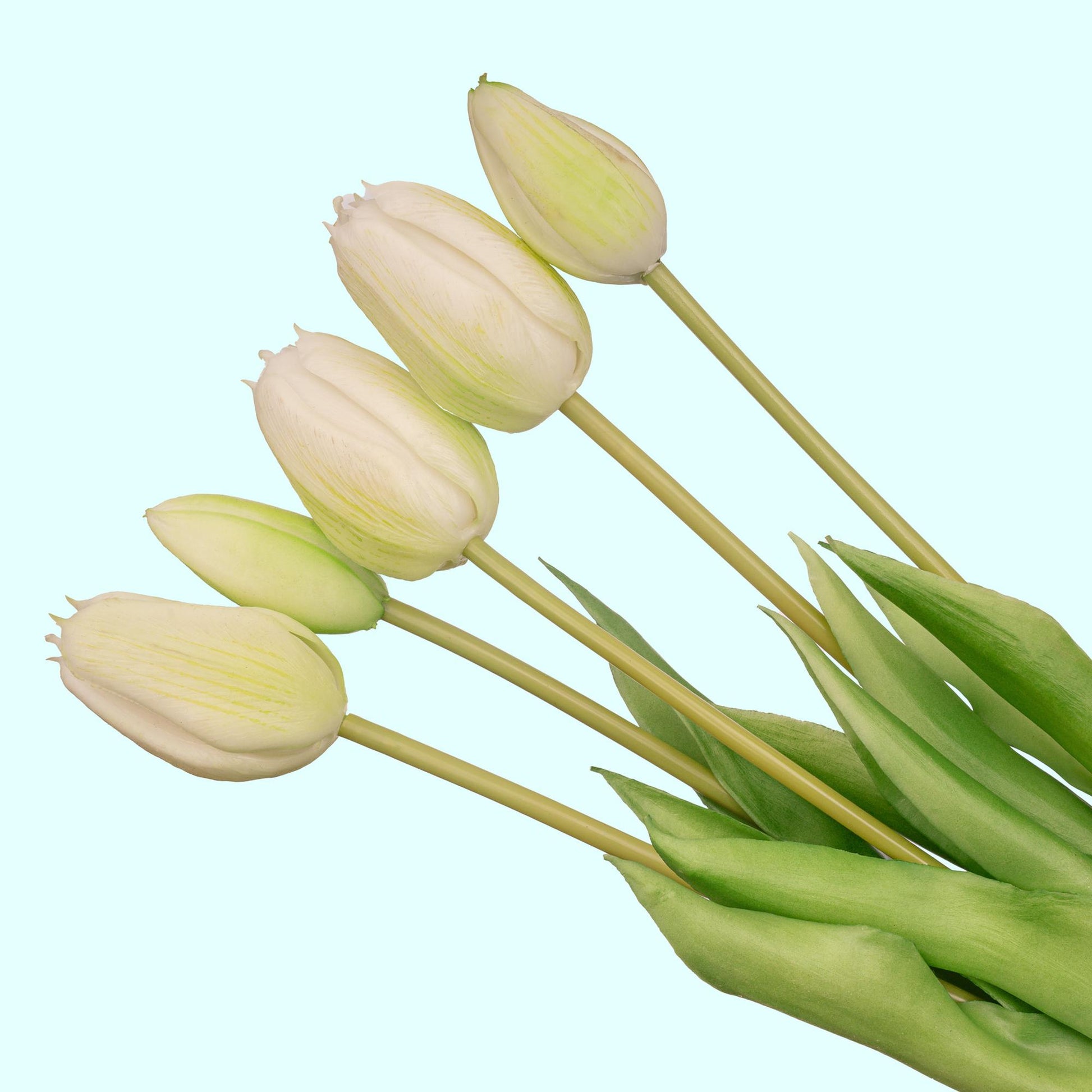 Tulpen Boeket Wit/Groen 5 stuks 42 cm Real Touch kunstbloemen