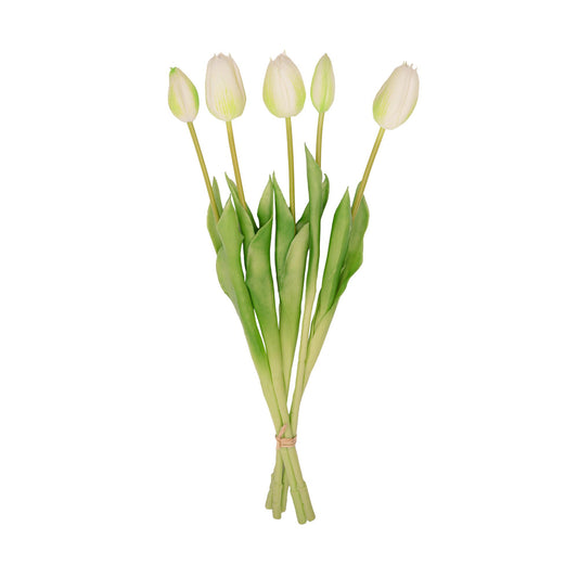 Tulpen Boeket Wit/Groen 5 stuks 42 cm Real Touch kunstbloemen