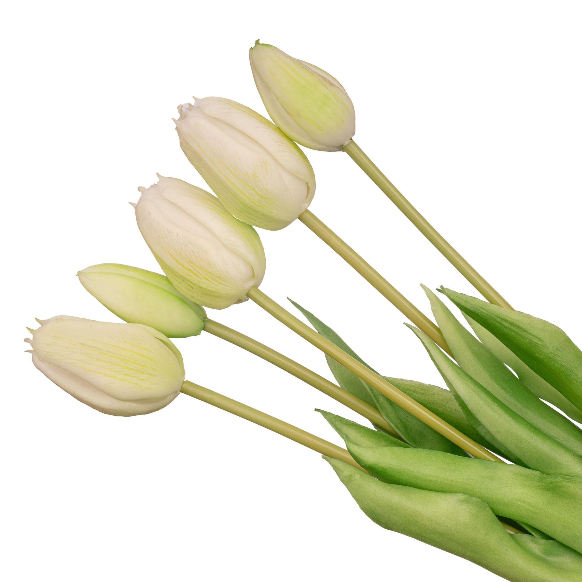 Tulpen Boeket Wit/Groen 5 stuks 42 cm Real Touch kunstbloemen