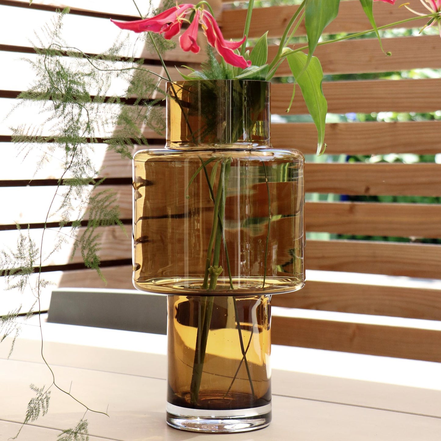 Glazen vaas Juba cognac 40cm – mondgeblazen hoge vaas | Woonware