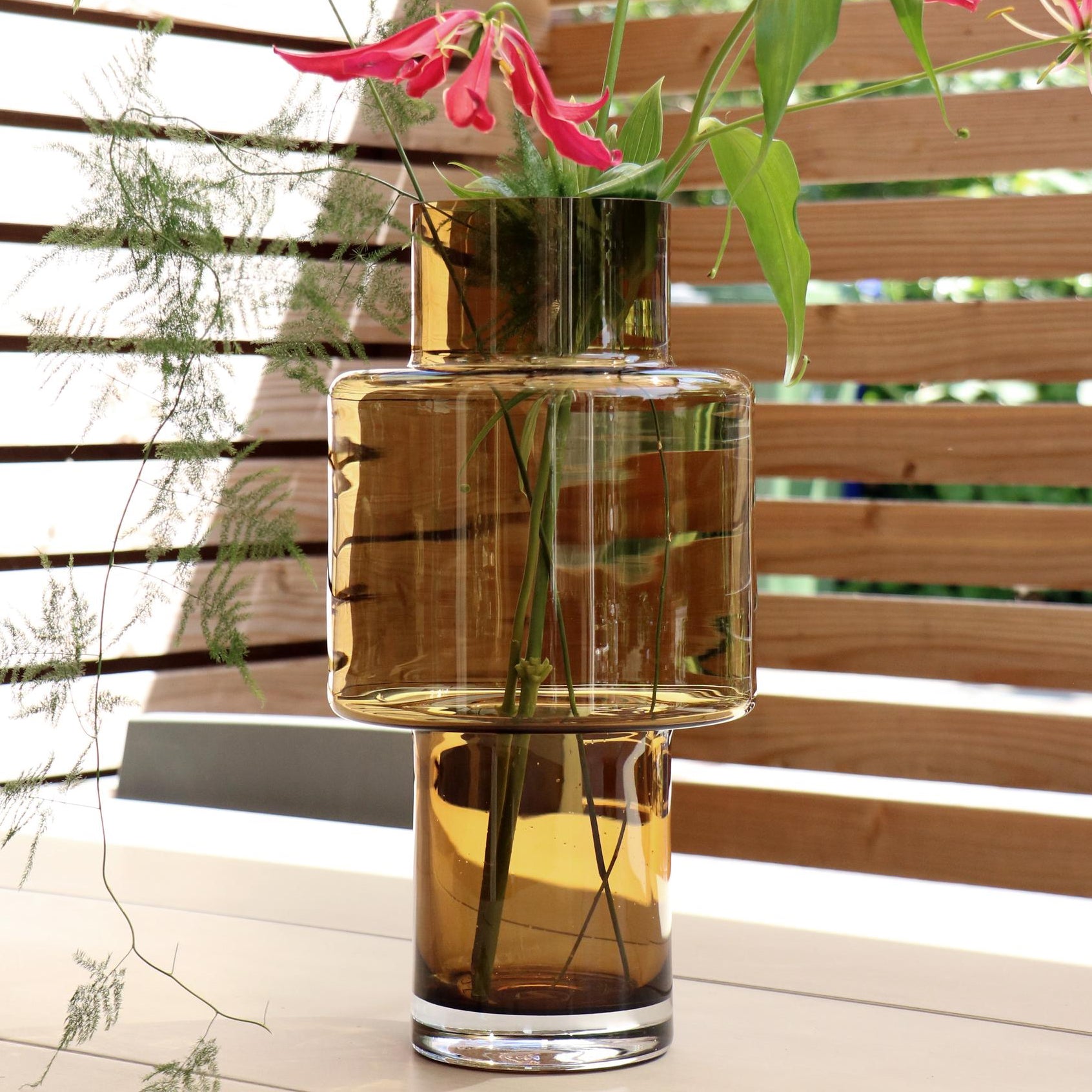 Glazen vaas Juba cognac 40cm – mondgeblazen hoge vaas | Woonware