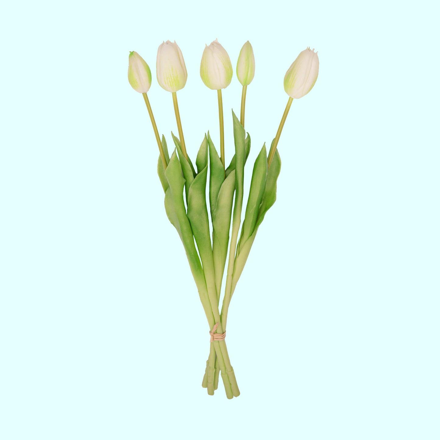 Tulpen Boeket Wit/Groen 5 stuks 42 cm Real Touch kunstbloemen