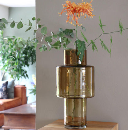 Glazen vaas Juba cognac 40cm – mondgeblazen hoge vaas | Woonware